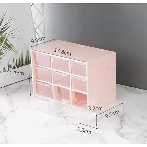 Plastic Acrylic Multipurpose Drawer - 9 Grid - Pink