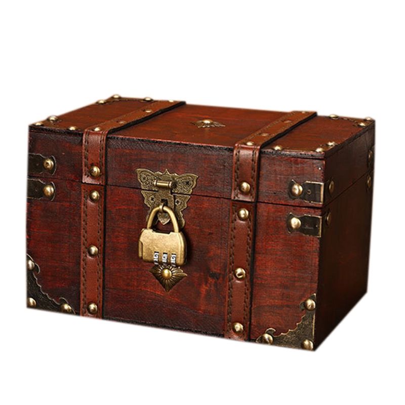 Retro Treasure Chest With Lock Vintage Wooden Storage Box