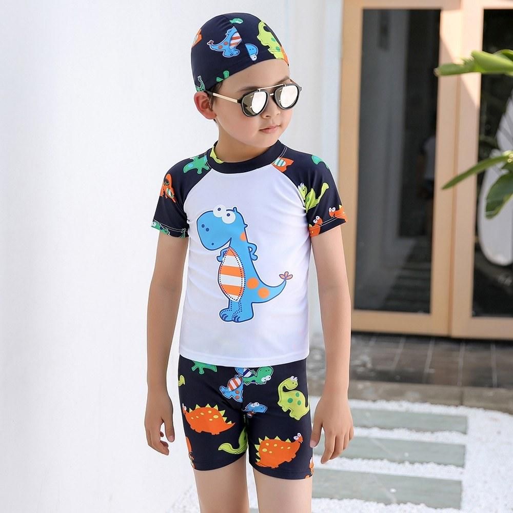 Boy Swimwear 3 Piece Swimsuit Age 2-12 Baby Boy Kid Child Summer Swim Wear Shorts Cartoon Print Toddler Swimming Trunks with Hat