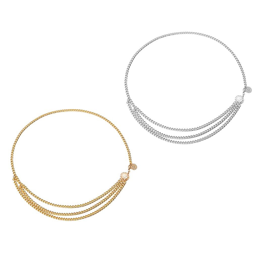 2pcs Women's  Layered Body Chain Gold Waist Chain Belly