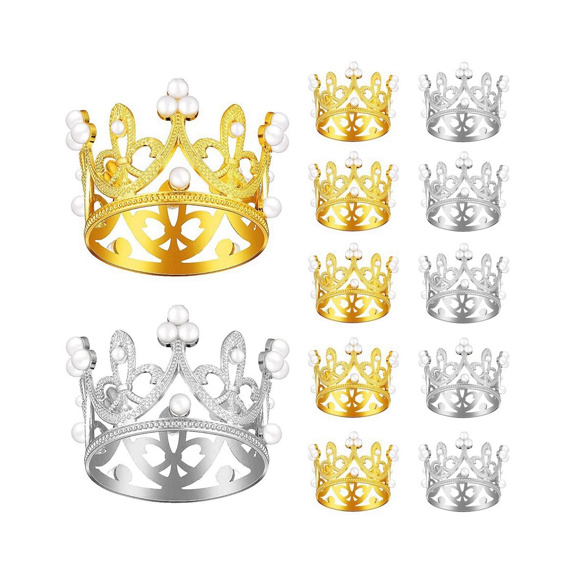 12 PCS Gold Silver Mini Crown Birthday Cake Topper with