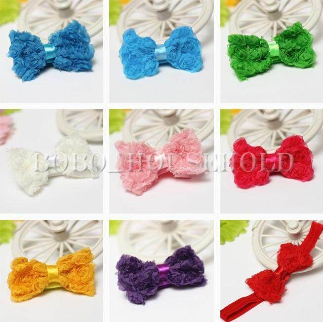 12pcs Mix Baby Girl Rose Flower Chiffon Bowknot Hair Bows Clip Headbands