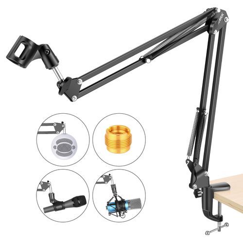 Adjustable Microphone Suspension Boom Scissor Arm Stand, Compact Mic Stand Made Of Durable Steel For Radio Broadcasting Studio, Voice-Over Sound Studio, Stages, And TV Stations