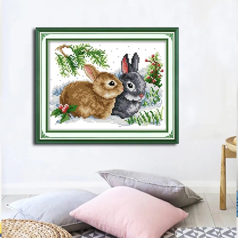 Cross Stitch Needlework Sets Rabbit Pattern Crafts Embroidery kits 11CT Print Cloth DIY