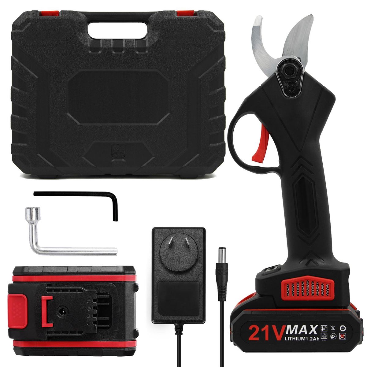 21V Portable Handheld Cordless Electric Pruning Shears with Carry Case Rechargeable 1200mAh Lithium Battery & Charger Powered Tree Branch Pruner Garden Clippers 30mm Cutting Diameter