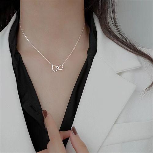 Heart To Heart Matching Pendant Love Double Ring Necklace