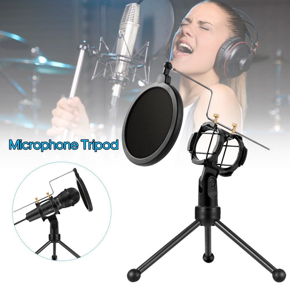 Detachable Microphone Tripod Stand Shock Mount Desktop Mic