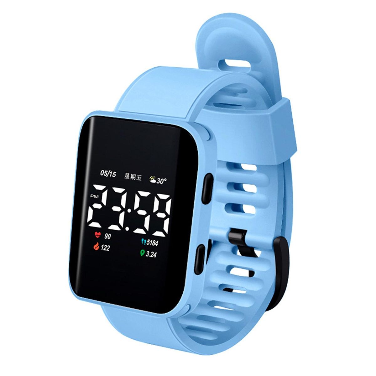 Digital Watch Long Lifespan Professional Trendy-Light Blue