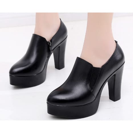 Women Leather Platform Ankle Heel Boots