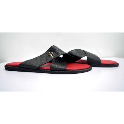 Men's Leather Crossed Basket Pam Slippers - Black