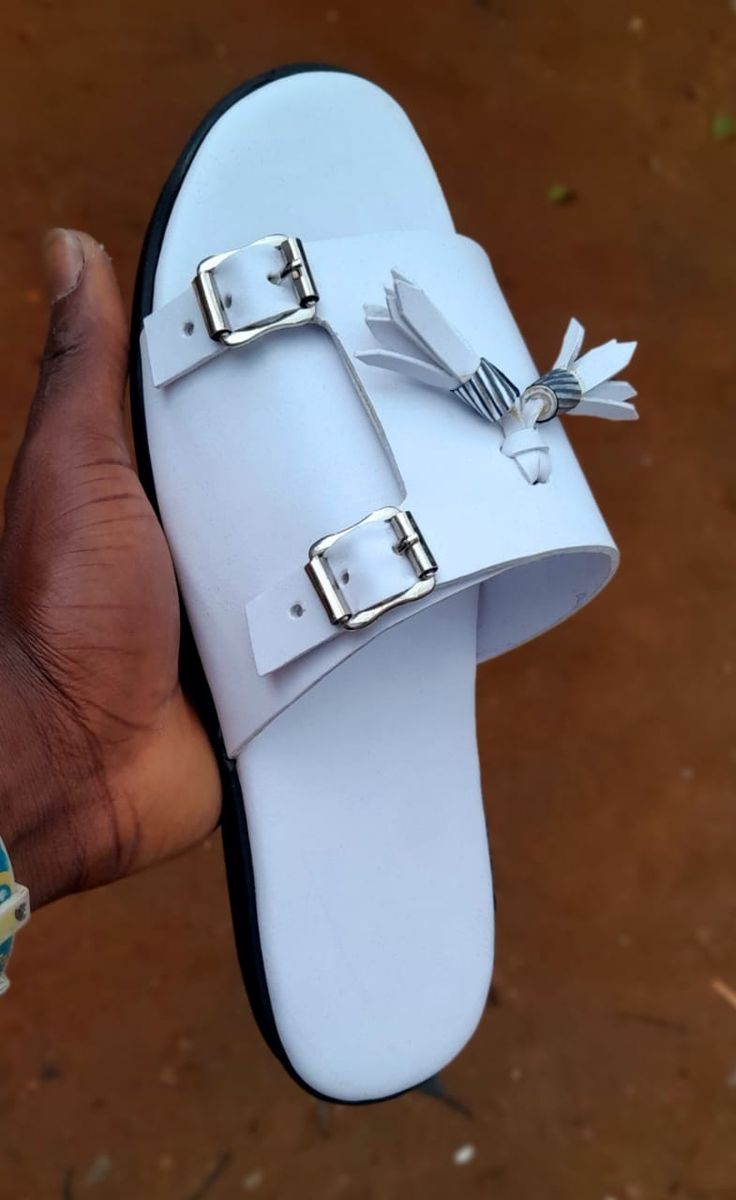 Mens White Palm Slippers