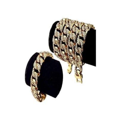 Rhinestone Necklace & Bracelet Set - Gold Plated