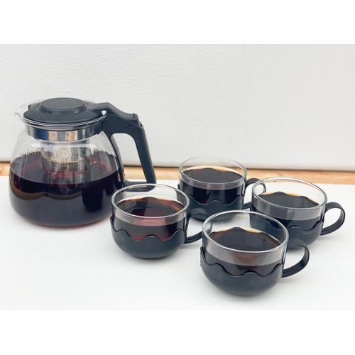 Glass Tea Pot Set With 4 Cups Infusion