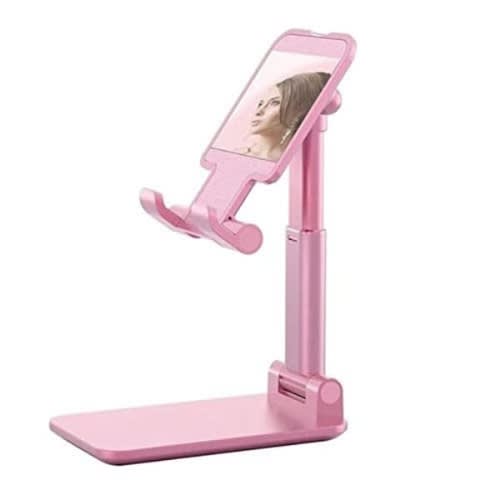 Adjustable Foldable Cell Phone/ Desktop Stand With mirror - Pink