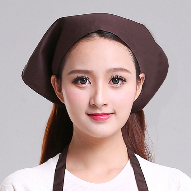 Waiter Men And Women Kitchen Work Turban Hat Triangle Scarf Chef Hat-Adjustable(Brown Sticky Buckle)