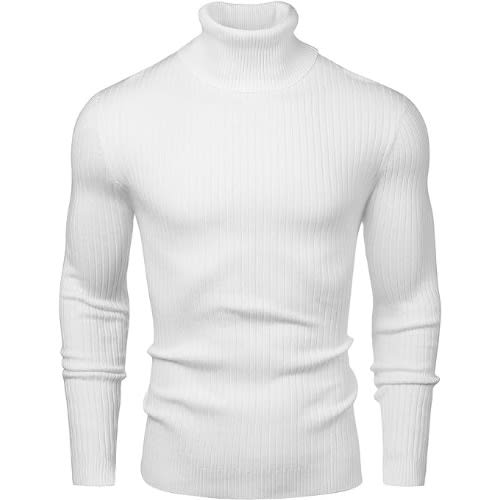 Mens Turtleneck Sweater Slim Fit - White