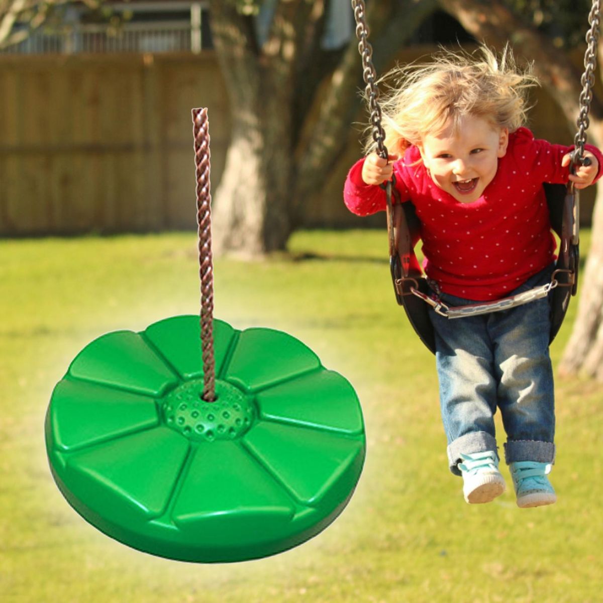 Round Swing Outdoor Indoor Toy Disc Swing Green