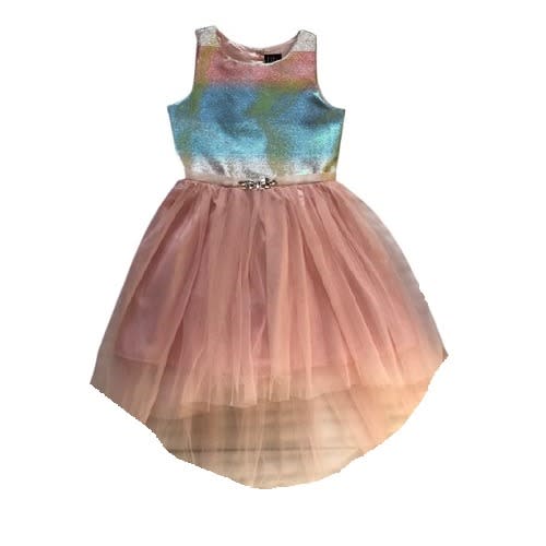 Ombr&eacute; Metallics Shimmer & Shine Sleeveless Fit & Flare Hi Lo Dress