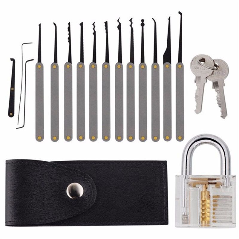 Transparent Practice Padlock With 12pcs Unlocking Lock Picks