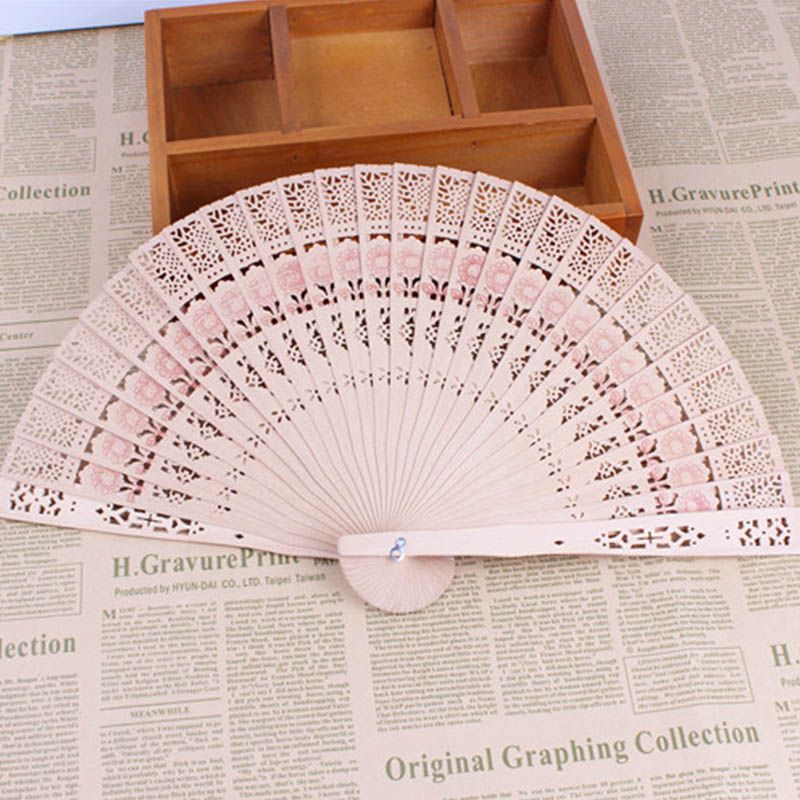 Decoration Ladies Pattern Craft Crafts Fan Antique Carving Aroma Fan Folding 1Pcs Wood Craft Hollow Wooden Floral Hand-made