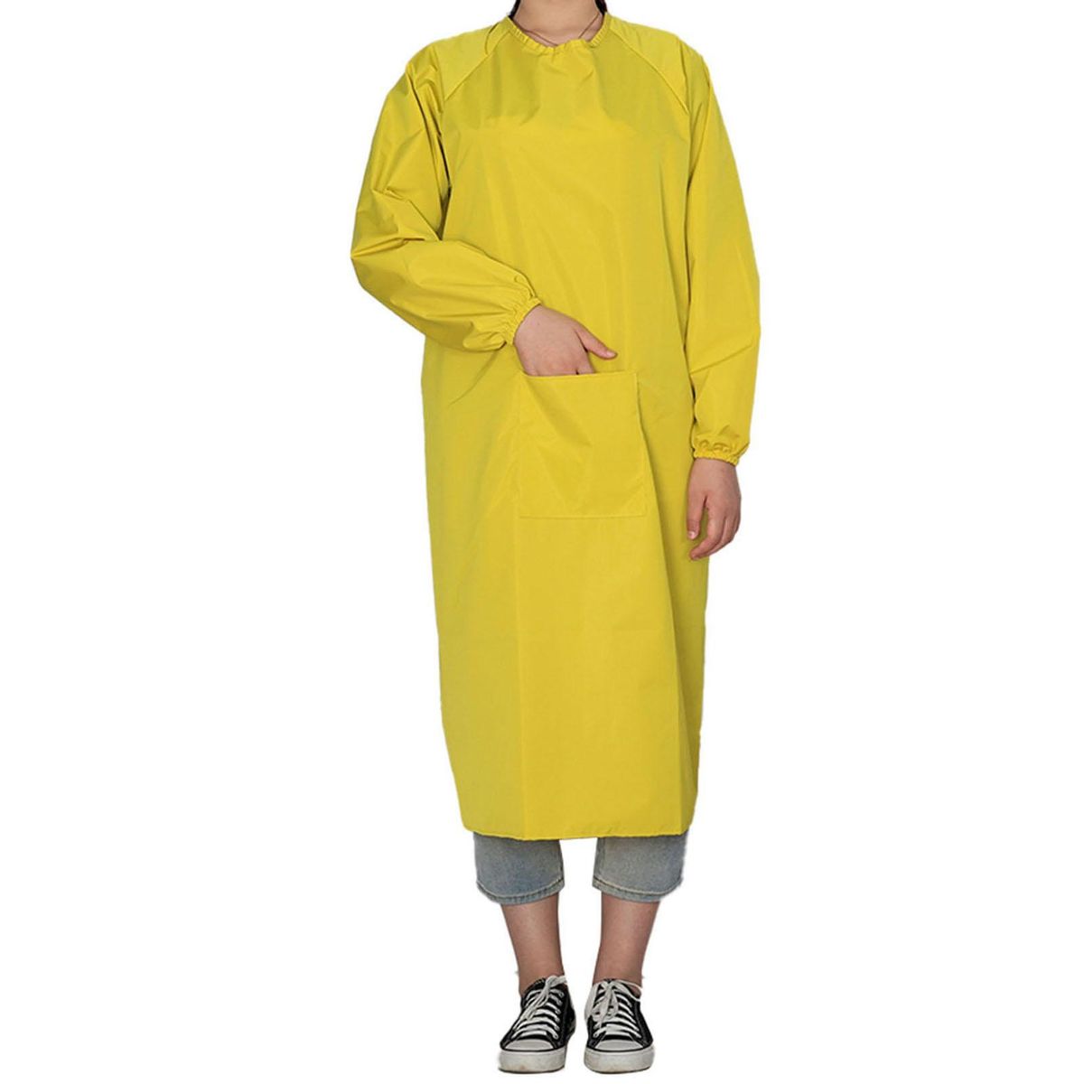 Waterproof Canvas Apron with Pockets Long Sleeves Ideal for Chefs Yellow