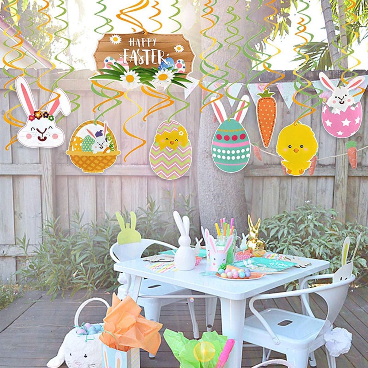 30PCS Easter Hanging Swirl Decorations Easter Egg Bunny Carrot Hanging Spiral Decor for Home Office School Easter Party Ornaments