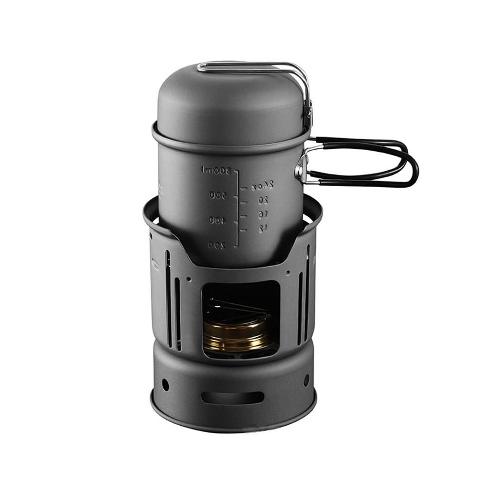 Aluminum Alloy Camping Alcohol Stoves Kit Charcoal Wood Burners Portable Picnic BBQ Furnace Windproof Warm Heaters Outdoor Cooking Furnace Bowl Pot Accessory Set