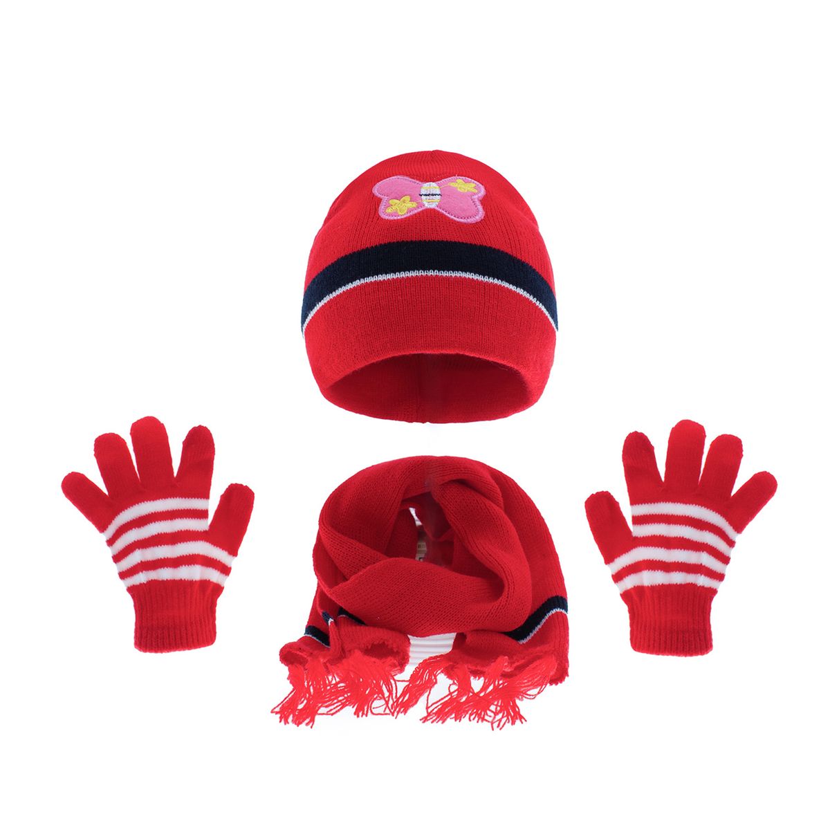 LAOdou 1 Set 0-3 Years Hat Scarf Gloves Embroidery Car Pattern-Red
