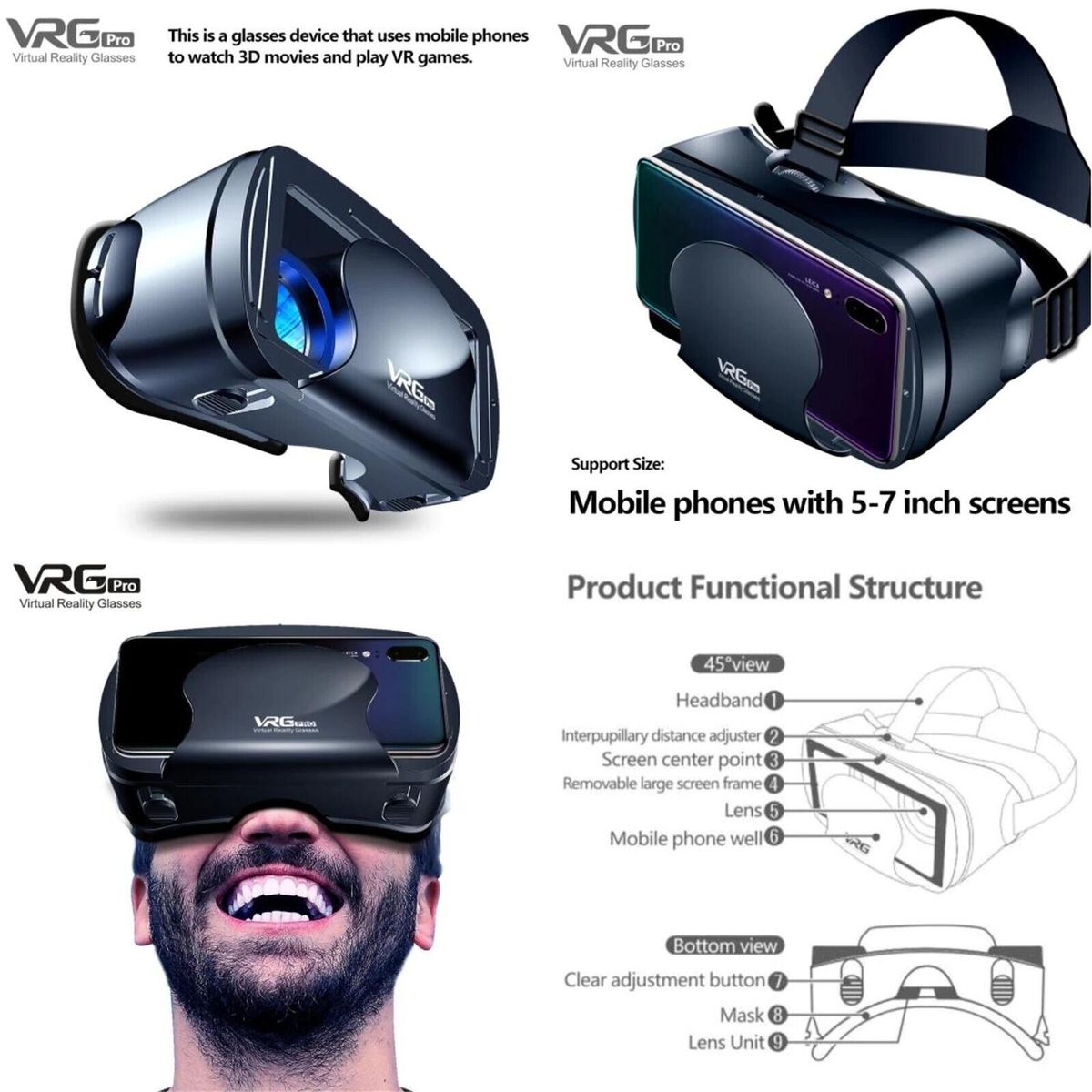 VR PARK J20 3D VR Glasses Virtual Reality Glasse