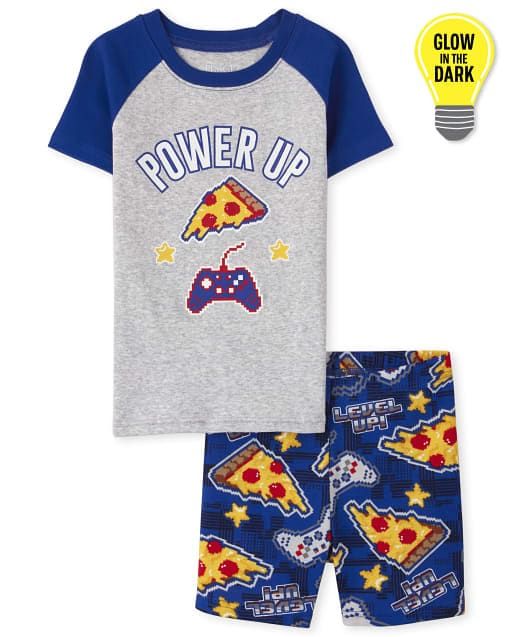 Boys Glow Pizza Slim Fit Cotton Pyjamas Runs Small
