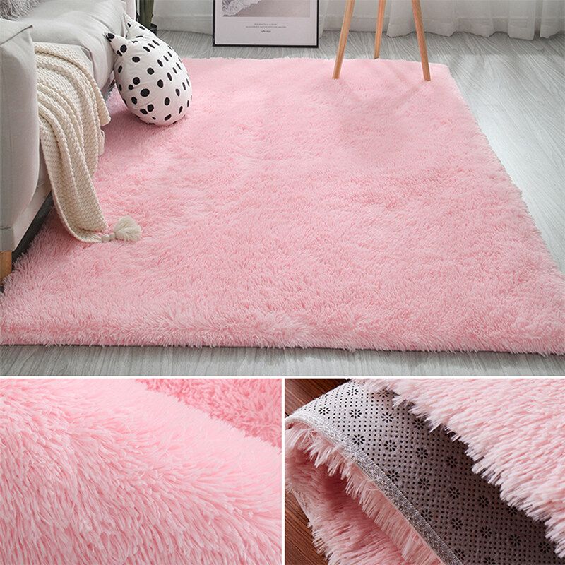 40x60cm Fluffy Rugs Anti-Skid Shaggy Area Rugs Carpet Dining Room Floor Mat Home Bedroom Stylish Pink 40x60cm