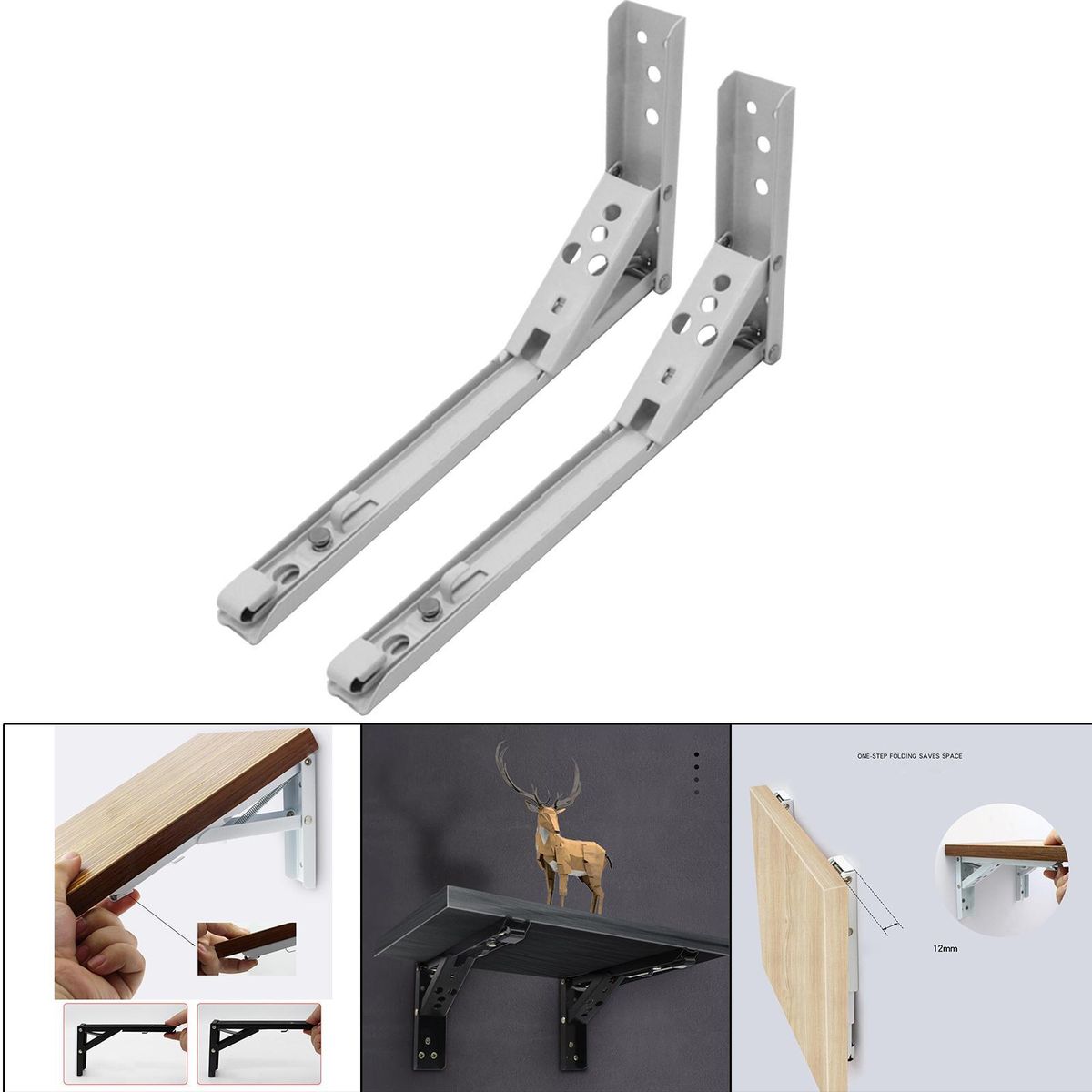 2x Triangle Folding Angle Bracket Shelf Bracket Bench Table 12in White