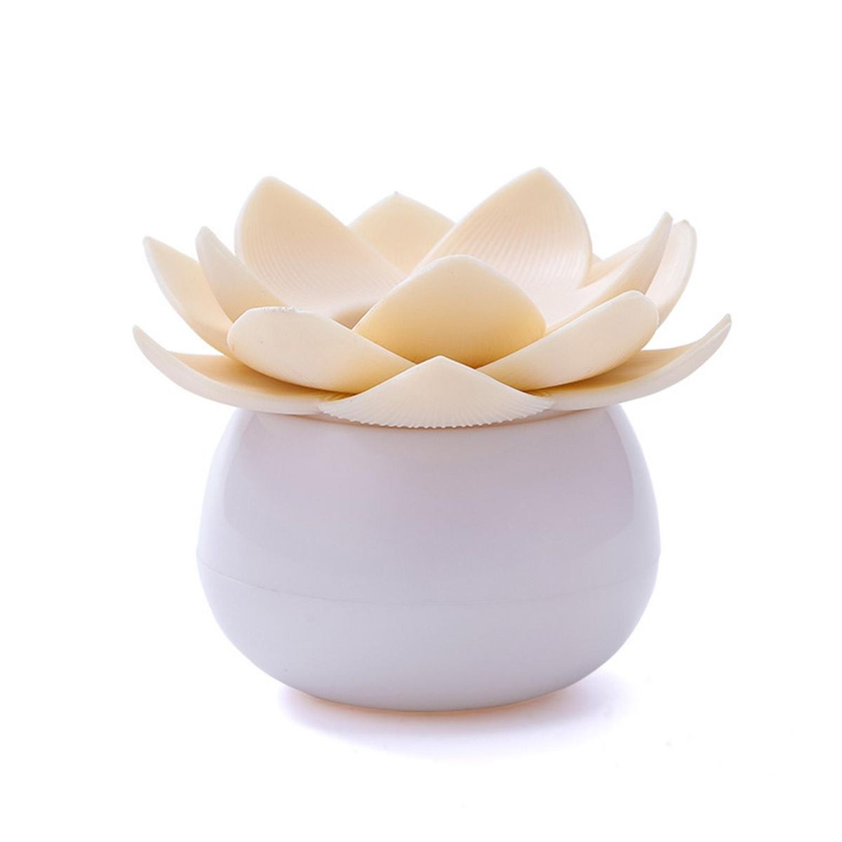 Cotton Swab Organizer Lotus Shape Cotton Swab Storage Container Apricot