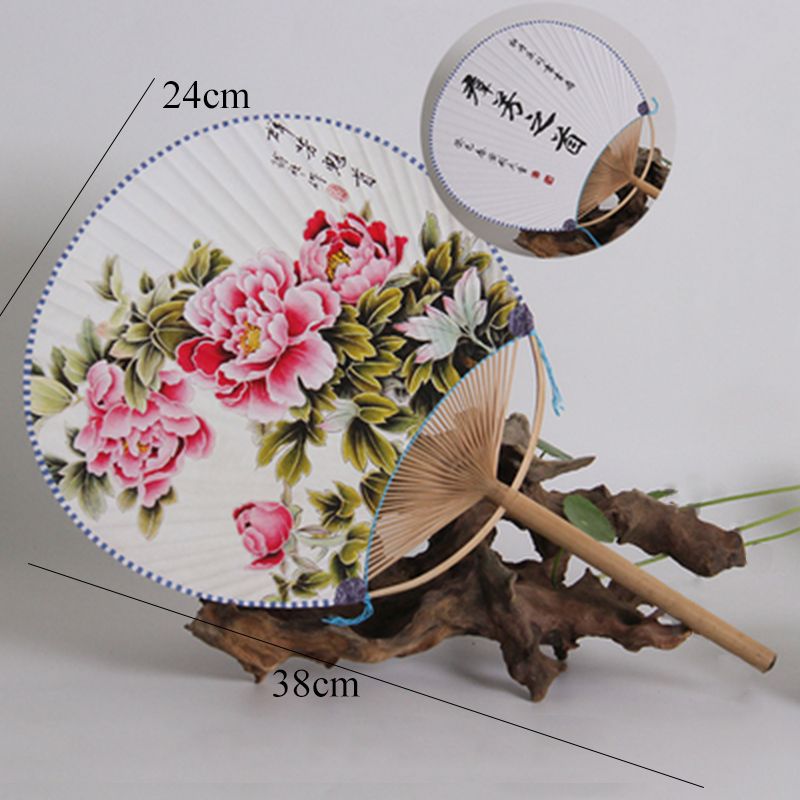Bamboo Fashion Collection Round Printing Paper Pu Cloth Props Shooting Old Material Decoration Home For Silk Fan Fan Style