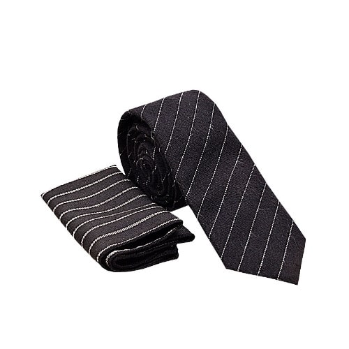 Slim Tie With Pocket Square - Black