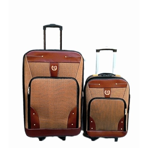 Big And Small Size Bi Pattern Trolly Luggage Traveling Box - Brown