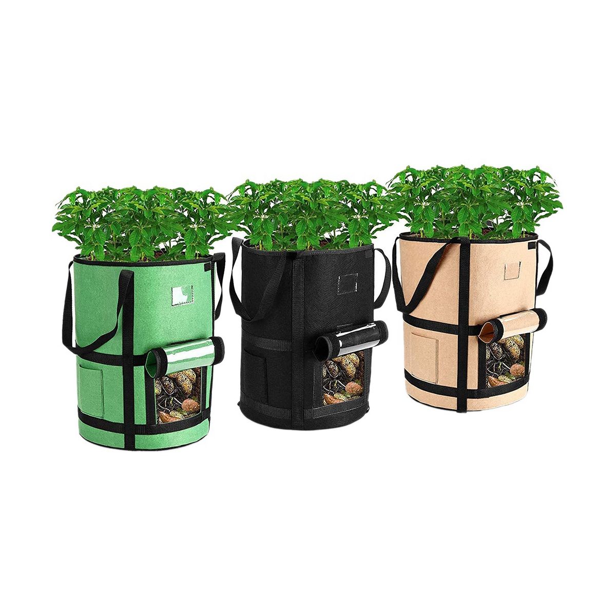 10 Gallon Grow Bags with Window to Harvest - Potato Grow Bags with Flap and HandlesTomato Vegetables Grow Bags 3Pcs