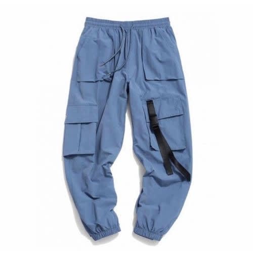 Cargo Combat Pant Joggers With Buckle - Light Blue