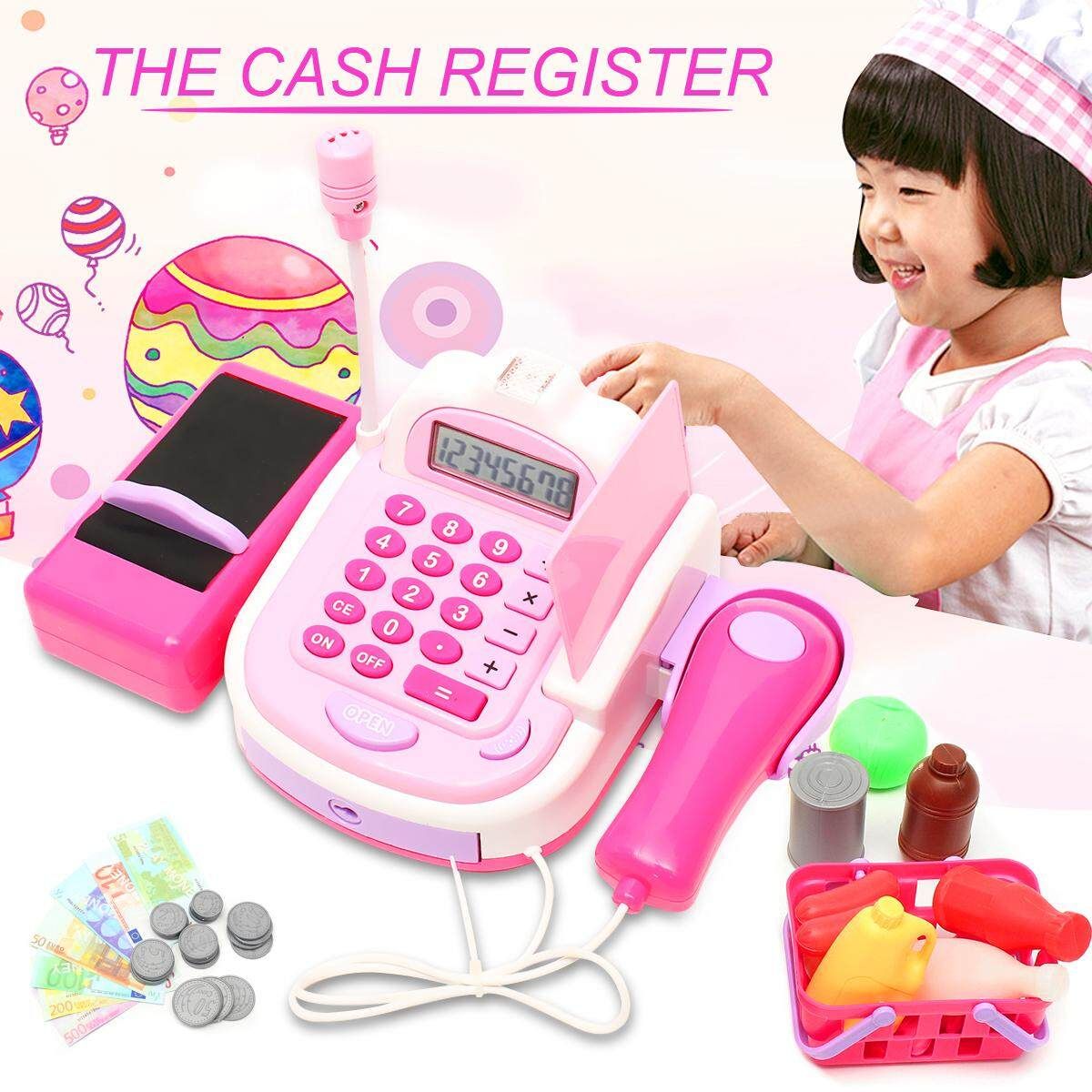 Pretend Play Electronic Cash Register Toy Actions & Sounds Pink