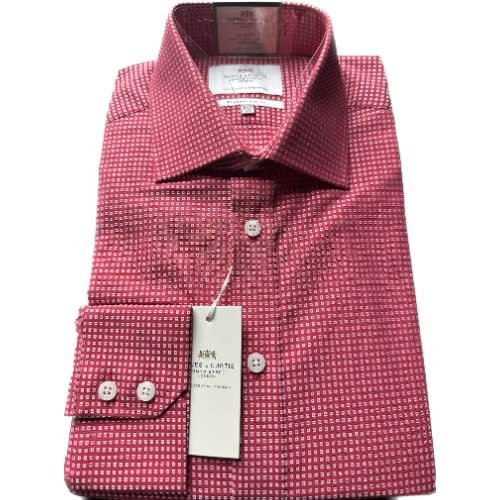 Men's Dobby Slim Fit Shirt - Single Cuff - Red & White