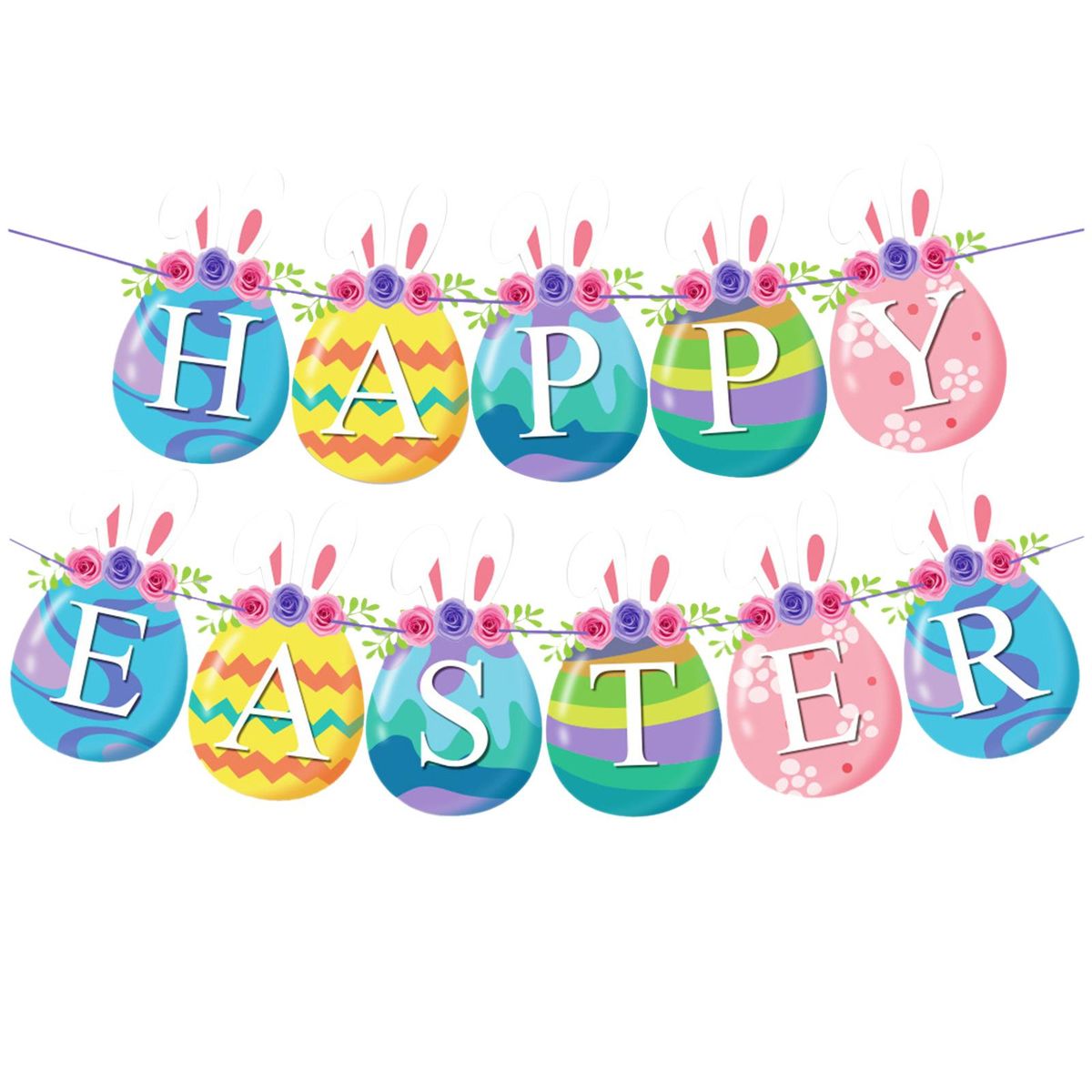 Happy Easter Banner Colorful Easter Banner Garland Easter Egg Flag Spring Themed Party Supplies Happy Easter Day Home Decor