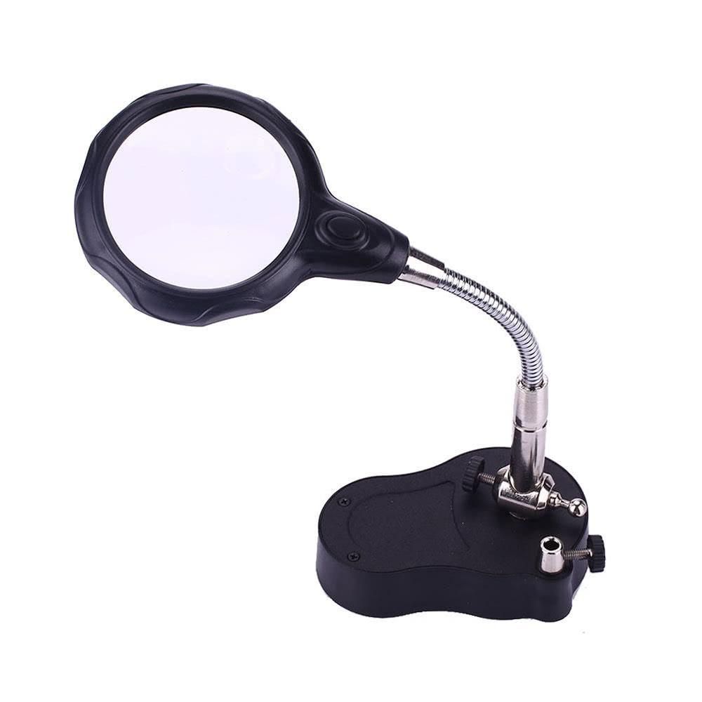 Tabletop Gooseneck 3.5x 12X Helping Hand Alligator Clip LED Magnifying Lamp Soldering Iron Jewelry Stand Lens Desk Adjustable Light Black