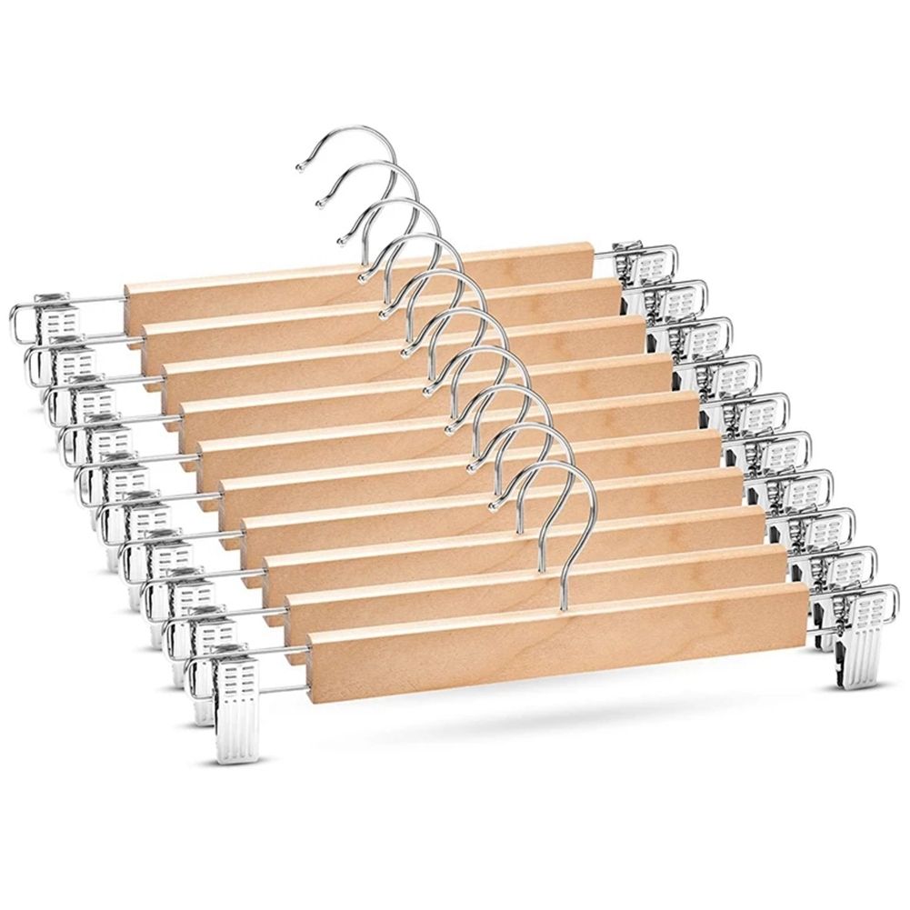 Wooden Skirt Hangers With Adjustable Clips Non-Slip Trouser