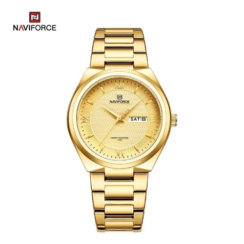 Gold Stainless  Strap Waterproof Men's Wrist Watch