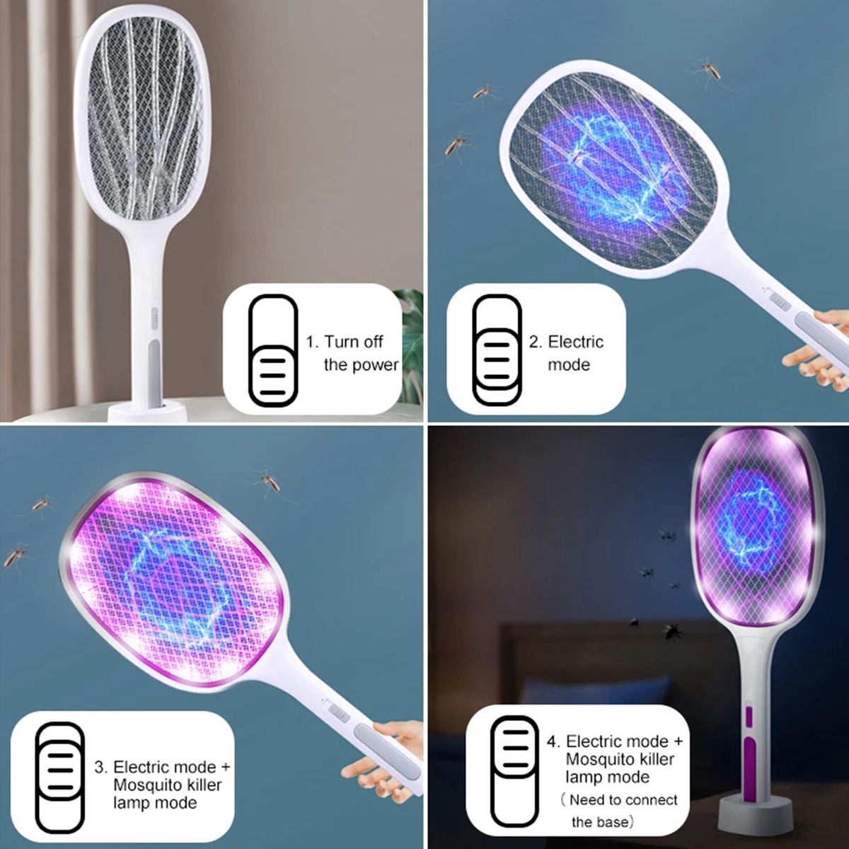 Handheld Rechargeable  Fly Swatter   Bug 10 LED Grey