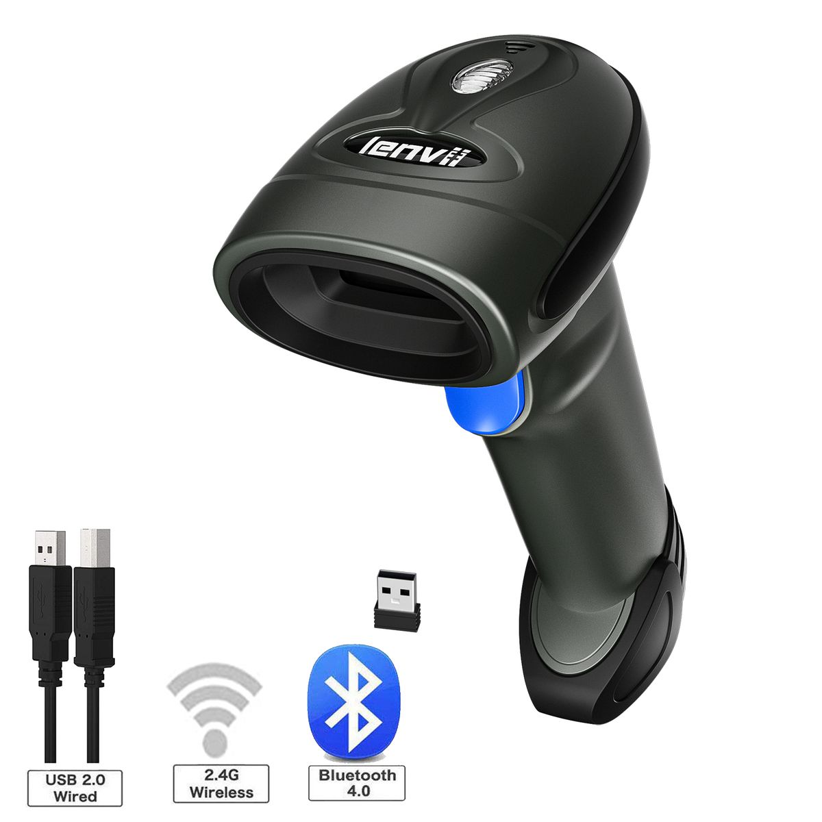 CW200 Bluetooth 2D Barcode Scanner Wireless Barcode Reader 3 In 1(Bluetooth/Wired/Wireless) QR Code Scanner For Shop Support Win/MAC/Android/iOS Connection(BLACK)