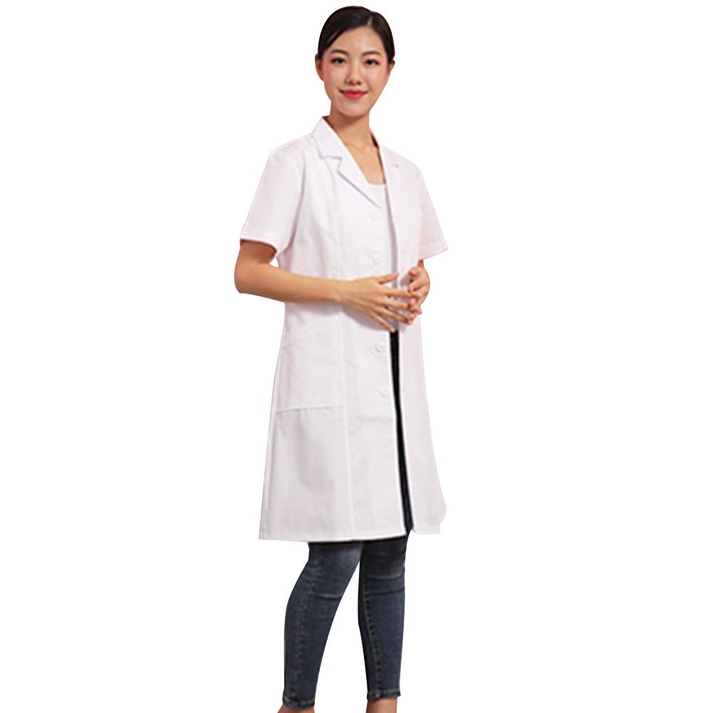 Women Men Anti Dust Short/Long Sleeves Buttons Pocket-White