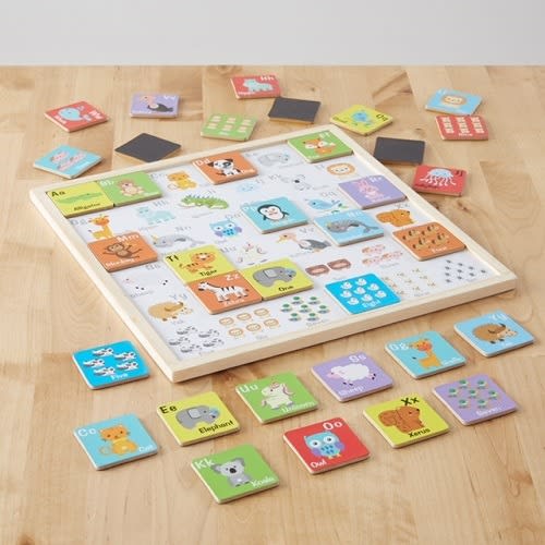 2-in-1 Magnetic Alphabet, Puzzle & Chalk Blackboard