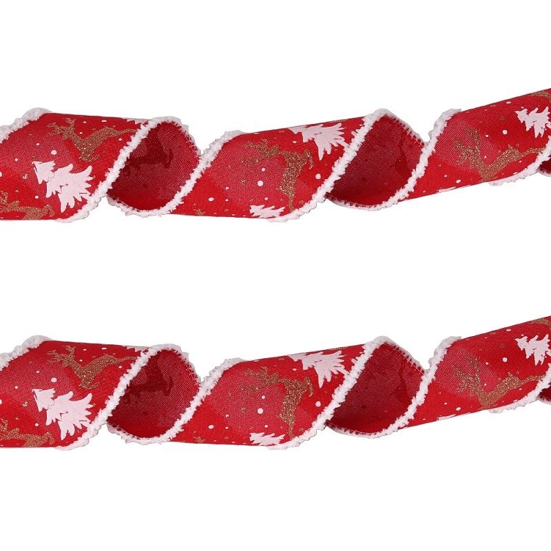 2 PCS Christmas Imitation Hemp Ribbon Decoration With Wire, Length: 2M Red White Edge