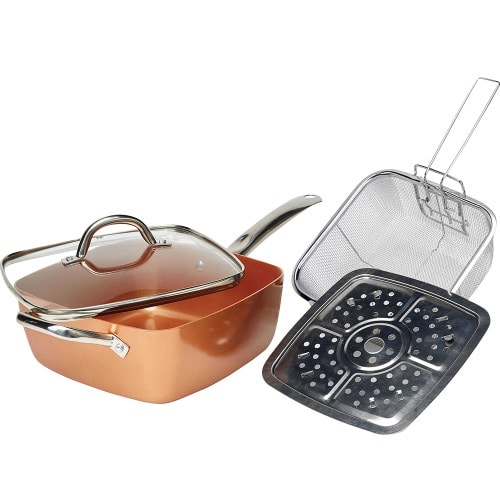 Grill Pan Copper Ceramic Chip Pan  24 X 24 X 9.5cm
